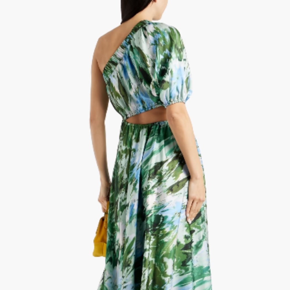 ML Monique Lhuillier Satin One-Shoulder Cutout Midi-Dress
